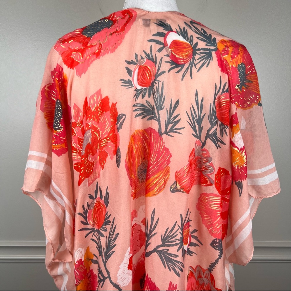 Floral Boho Sheer Lightweight Open Front‎ Cardigan Kimono, One Size Loose + Airy - Picture 5 of 10